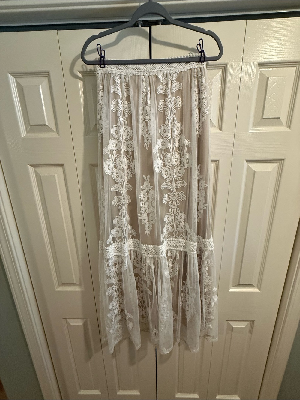 Altar'd State Cream Lace Maxi Skirt with Ivory Embroidery - Picture 2 of 4
